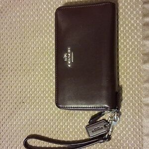 Coach Vintage Brown Leather Wristlet Wallet Double Zip Around Clutch 6x4